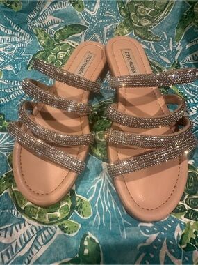 Steve Madden Rhinestone Strappy Slide Sandals- 7.5